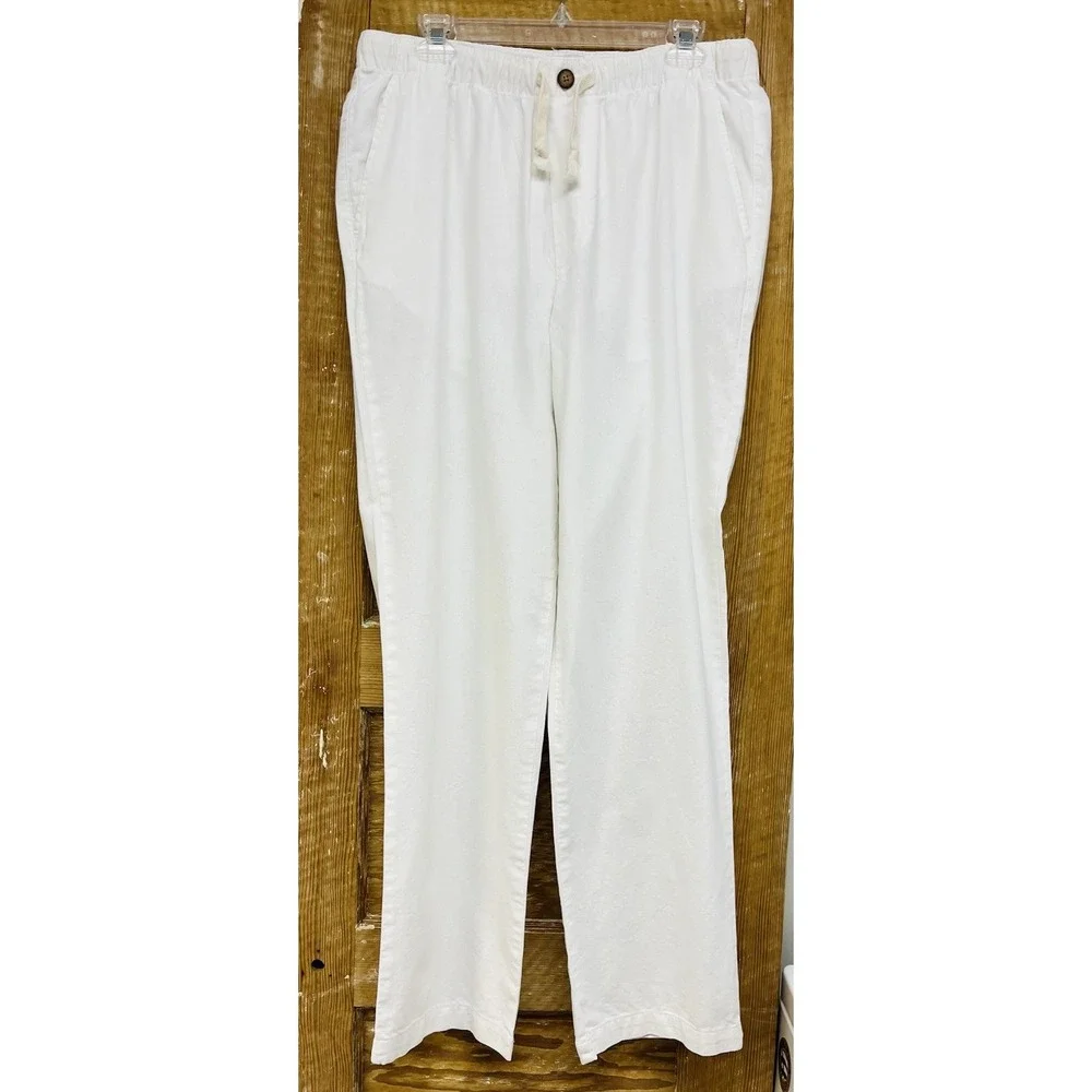 Saddlebred Pants Mens M White Linen Blend Drawstring Waist Nautical Resort Beach